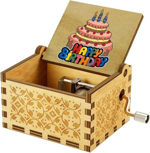Vista 2 de Muzero - Caja de música de cumpleaños, regalo para mujeres, hermanas, hija, hijo, amigos, cumpleaños Caja de música de manivela de madera, regalos