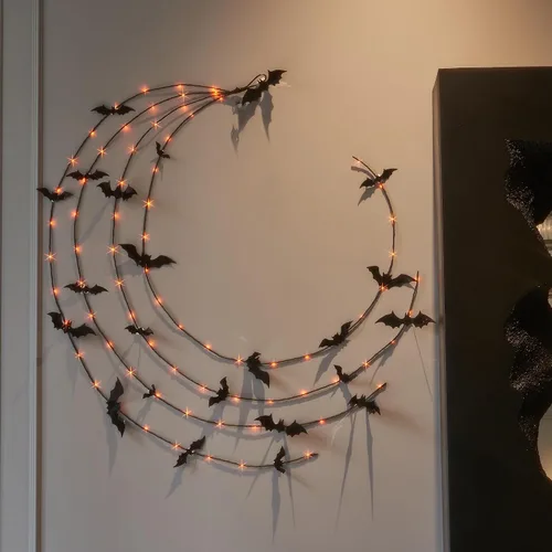 Vista 4 de LITBLOOM Guirnalda de Halloween con luces de 6 pies, 80 luces de hadas naranjas y blancas cálidas, guirnalda negra iluminada, funciona