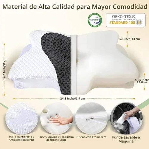 Vista 5 de Almohada cervical de espuma viscoelástica para aliviar el dolor de cuello, color gris