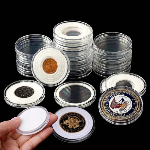 Vista 3 de 20 cápsulas de monedas de 1.81 pulgadas con 6 tamaños de juntas de espuma para colección de monedas, monedas de plata americana Eagle Liberty, medio