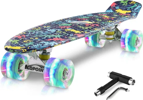 Vista 12 de Patinetas, Monopatín Completo de 56 cm, Mini Cruiser para Niños, Niñas, Adolescentes Principiantes con Ruedas de Luces Intermitentes Coloridas