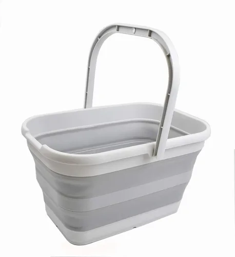 Vista 8 de SAMMART Cubo rectangular plegable de 12L (3.17 galones) (1, blanco/verde lago)