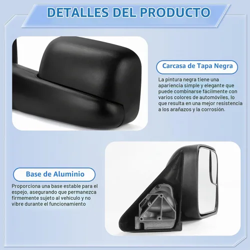 Vista 5 de Espejos de remolque un par para Dodge Ram 1500 1994-2001, Ram 2500 3500 1994-2002, ajustable manual, plegado manual, juego izquierdo y derecho