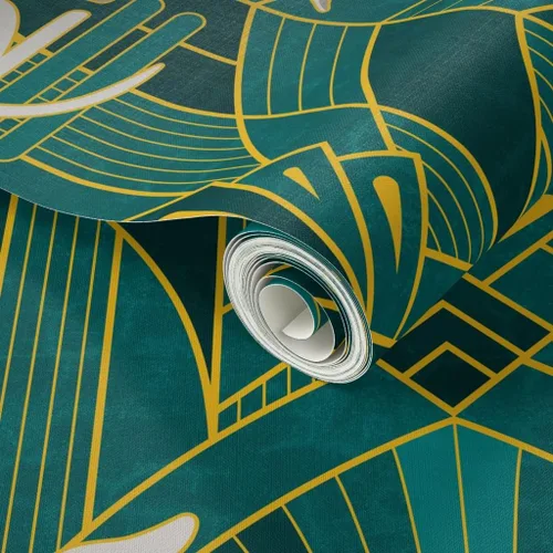 Vista 2 de Papel tapiz para despegar y pegar – Art Deco Greyhounds Teal Gold Grey Dogs Whippet Sighthound - Papel tapiz extraíble personalizado Spoonflower