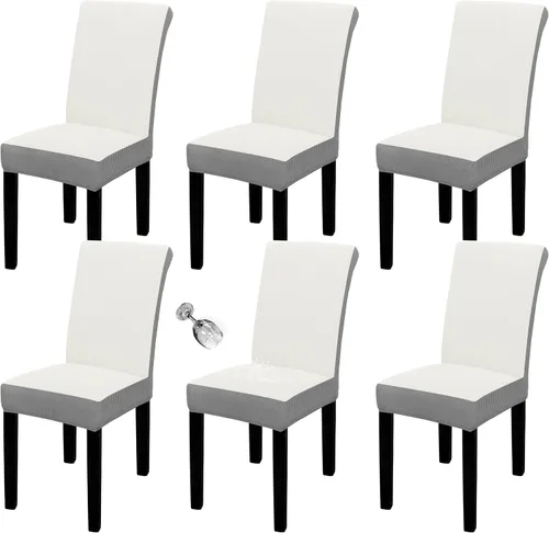 Vista 45 de Easy-Going - Juego de 2 fundas para sillas de comedor 100% impermeables, de tela Jacquard elástica, fundas protectoras removibles y lavables