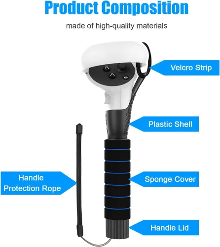 Vista 2 de AMVR Dual Handles Extension Grips for Meta Quest 2QuestRift S Controllers Playing Beat Saber