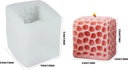 Vista 2 de Moldes de vela en forma de cubo, moldes de velas 3D para hacer velas, molde de vela de silicona de panal para adornos de jabón caseros, velas