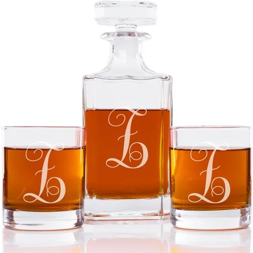 Vista 28 de Abby Smith Juego de decantador de whisky con inicial de estilo lujoso y vasos de rocas, letra A