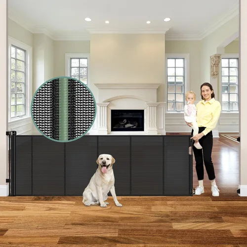 Vista 23 de Puertas retráctiles reforzadas de 33 pulgadas de alto x 55 pulgadas de ancho para puertas, paquete de 2, color negro
