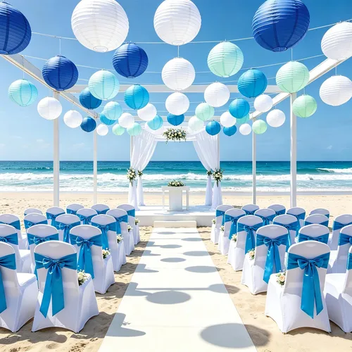 Vista 5 de 12 linternas de papel azules, faroles de papel de 10 pulgadas, decoraciones de fiesta azules para bodas, verano, cumpleaños, hogar, temática
