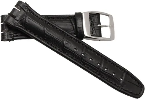 Vista 7 de Correa de reloj de hebilla de acero inoxidable de cuero de vaca de grano de cocodrilo para Swatch