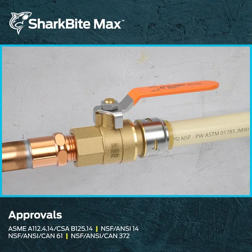 Vista 6 de SharkBite Válvula de bola máxima de 3/4 x 3/4 pulgadas con conector FNPT, empuje para conectar accesorios de plomería de latón, tubo PEX, cobre