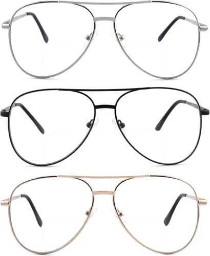 Vista 2 de Paquete de 3 lentes de lectura bifocales para mujeres y hombres, lentes de lectura bifocales de aviador, lentes de lectura bifocales + 1.0