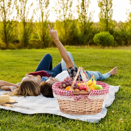 Vista 4 de Cesta de picnic Cesta de flores Cesta de compras portátil Cesta de alimentos Vegetales Contenedor de almacenamiento Variedad Cesta multiusos
