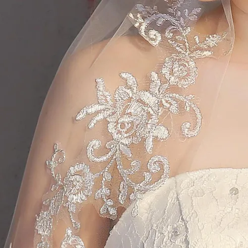 Vista 5 de Velo de novia para mujer, simple de tul, corto de 2 niveles, velo de boda, accesorios para el cabello.