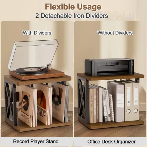 Vista 7 de Soporte para discos de vinilo de 80 a 100 libras, soporte de vinilo apilable, soporte para tocadiscos de 2 niveles, soporte giratorio de madera