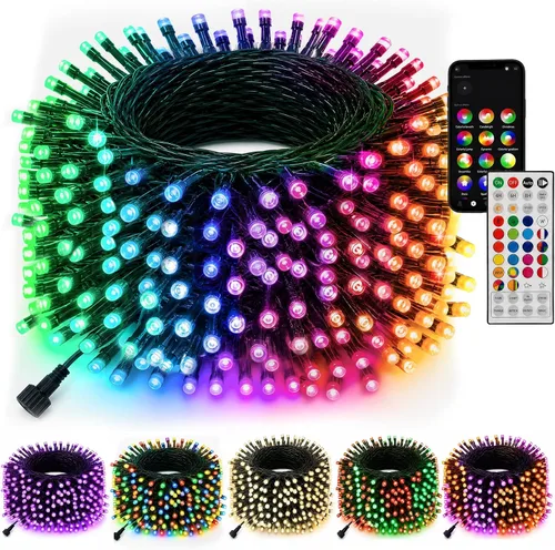 Vista 22 de Luces de Navidad, 1000 luces LED de 328 pies para árbol de Navidad enchufables con 8 modos, control remoto, tira de luces de Navidad impermeables