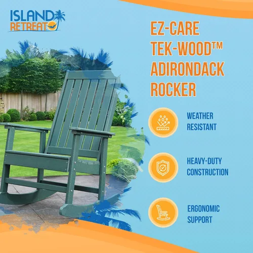 Vista 4 de Island Retreat Ez-Care - Silla mecedora Adirondack de madera de teca, perfecta como silla mecedora para patio, sala de estar o al aire libre
