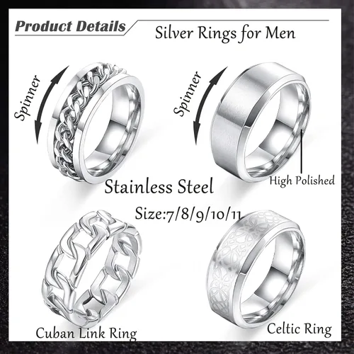 Vista 2 de Ronglry 4 anillos giratorios de acero inoxidable de titanio para mujeres y hombres, anillos negros para el estrés y la ansiedad para anillos
