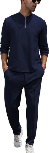 Vista 11 de FZNHQL Conjunto deportivo de moda para hombre, 2 piezas, casual, atlético, para correr, manga corta/larga, conjunto para hombre