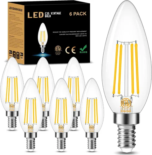 Vista 23 de Cotanic Bombilla LED regulable para candelabro de 2700 K, luz blanca cálida, base E12, equivalente a 60 W, bombilla tipo B con forma de vela
