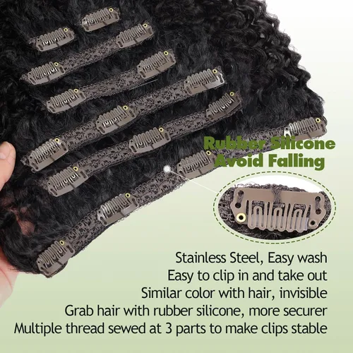 Vista 3 de Extensiones de cabello sintético con pinzas, 4.43 onzas, color marrón oscuro, extensiones de cabello humano rizado Jerry para mujeres negras