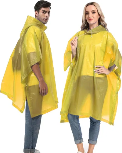 Vista 30 de Ponchos de lluvia reutilizables con capucha con cordón para adultos, abrigo de lluvia grueso impermeable, 2 paquetes