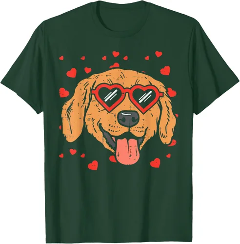 Vista 100 de Golden Retriever cara corazón gafas día de San Valentín perro regalo camiseta Negro