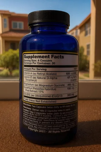 Vista 9 de Alivio de la migraña, fórmula cuádruple con mantequilla sin PA (150 mg), CoQ10 (300 mg), glicinato de magnesio (300 mg), riboflavina de alta dosis