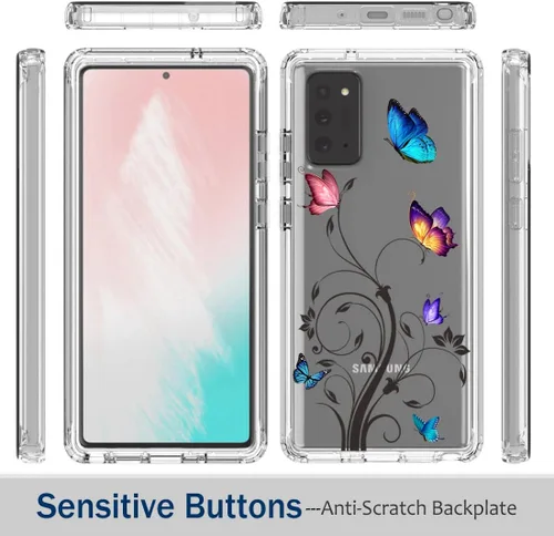Vista 5 de Funda para Galaxy Note 20 5G, SM-N981U con protector de pantalla de vidrio templado, carcasa rígida de diseño floral de cuerpo completo + funda