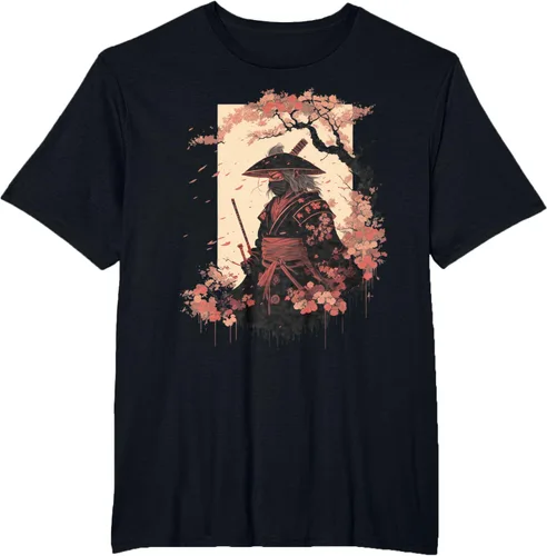 Vista 73 de Camiseta estética vintage samurái de arte japonés samurái retro cereza, Negro