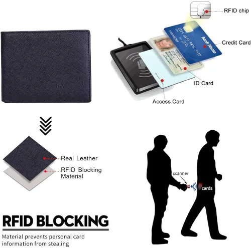 Vista 5 de Billetera Bifold para hombre - RFID bloqueo de cuero de vaca Vintage Travel Wallet