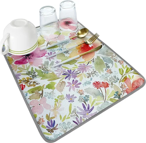 Vista 12 de SHIYUE Tapete de secado de platos para encimera de cocina, súper absorbente, decoración de cocina de primavera, tapete de secado de microfibra