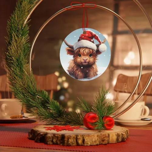 Vista 4 de Baby Highland Cow - Adorno de Navidad familiar (3.5 pulgadas), coleccionable para árbol o adornos colgantes de automóvil