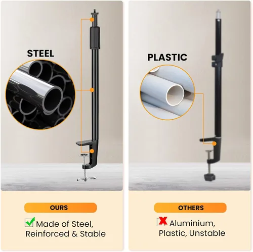 Vista 6 de TARION Soporte de luz de escritorio - Altura ajustable de 14 a 25 pulgadas - Monopod de mesa con abrazadera C resistente - Adaptador de tornillo