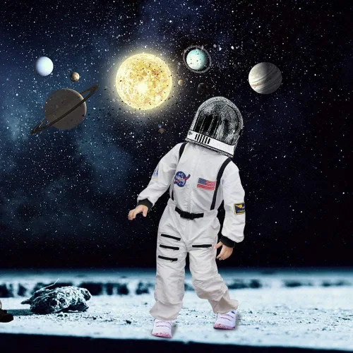 Vista 4 de Lulu Home Disfraz de astronauta para niños de Halloween con casco espacial S M L XL adolescente