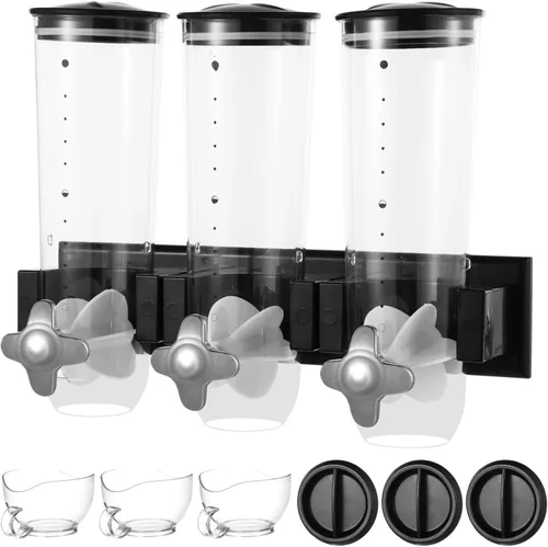 Vista 2 de Dispensador de pared de 3 cabezales, dispensador grande de alimentos secos de 4.5L, dispensador de cereales y dispensador transparente, recipiente