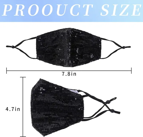 Vista 3 de 6 máscaras faciales lavables con purpurina para mujer. Transpirables, reutilizables, ajustables, a la moda, con bolsillo.