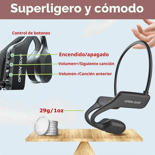 Vista 3 de Auriculares inalámbricos de conducción ósea con carga magnética, auriculares de oreja abierta Bluetooth 5.3 con micrófono, auriculares deportivos a