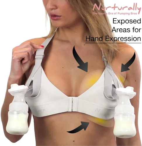 Vista 4 de Sujetador de bombeo con manos libres, para nutricional, se adapta a 36A a 46D, cómodo, ajustable, funciona con Lansinoh, Spectra, Evenflo