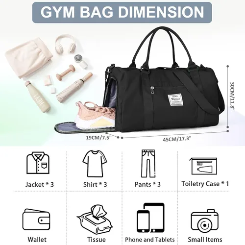Vista 2 de Bolsa de gimnasio para mujeres y hombres con compartimento para zapatos, bolsa de lona deportiva para artículos personales, bolsas de viaje pequeñas