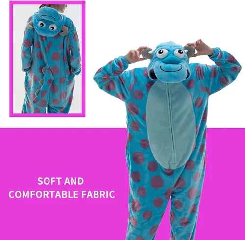Vista 8 de COSUSKET Snug Fit Unisex Adult Onesie Pajamas, Flannel Cosplay Animal One Piece Halloween Costume Sleepwear Homewear