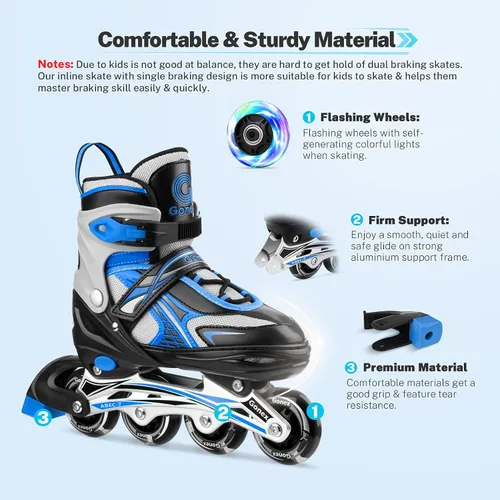 Vista 5 de Gonex Inline Skates for Girls Boys Kids, Light Up Roller Blades, Blue Azul