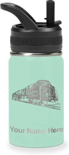 Vista 27 de LaserGram Botella de agua personalizada, tren de carga, acero inoxidable de doble pared aislada al vacío con popote superior, regalo grabado Negro
