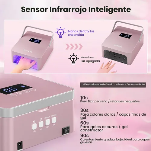 Vista 5 de Lavinda Lámpara de uñas profesional grande de 60 W con mango portátil, secador de uñas UV/LED con características de control de doble temperatura