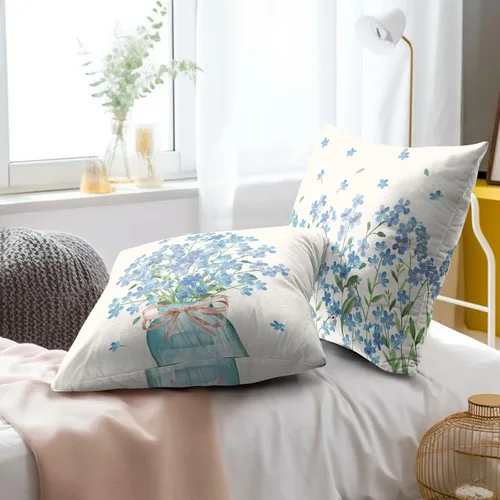 Vista 6 de Fundas de almohada florales de primavera 16x16 pulgadas, juego de 2, fundas de almohada azules de flor de jarra de Mason, fundas de almohada