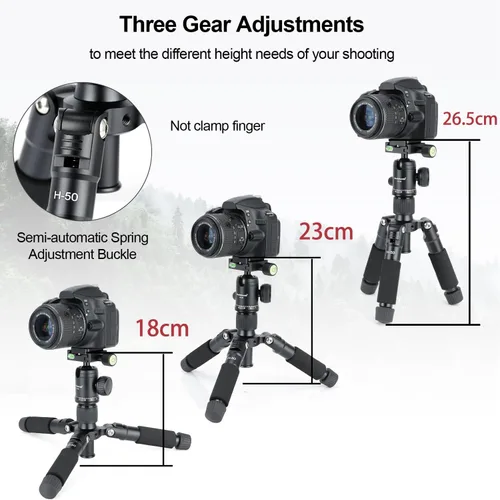 Vista 4 de Koolehaoda - Mini trípode de mesa de 20 pulgadas con cabezal de bola de 360°, portátil, color negro Aluminum Desktop Tripod Stand, Load up to