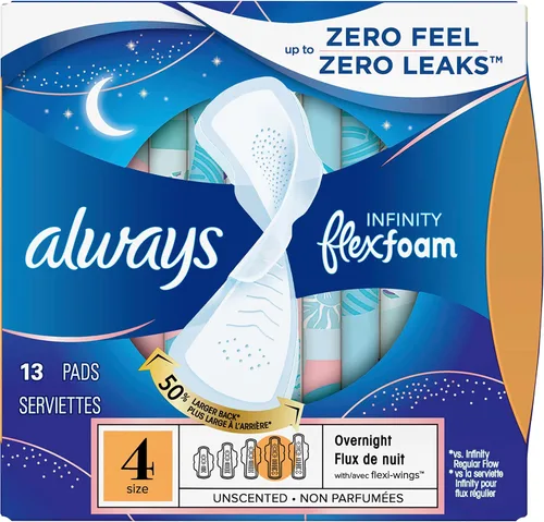 Vista 2 de Always Infinity FlexFoam Pads para mujer, talla 4, absorción nocturna, sin perfume, 13