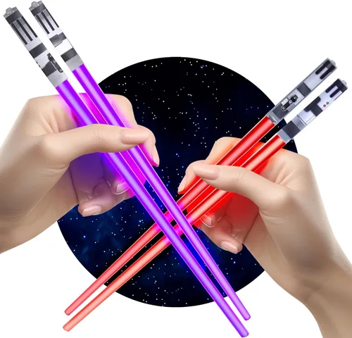 Vista 9 de Palillos de sable de luz con luz LED - Sables de luz brillantes de Star Wars, palillos reutilizables para sushi, juego de palillos con luz LED de 1