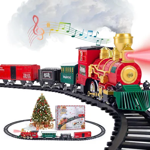 Vista 8 de Shemira Juego de tren de Navidad, juguetes de tren para niños y niñas, tren de juguete con humo ligero y sonido, juego de tren de vapor